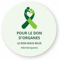 Sticker rond Logo, design Le don nous relie, ruban vert - Pour le don d'organes, Le don nous relie. #dondorganes